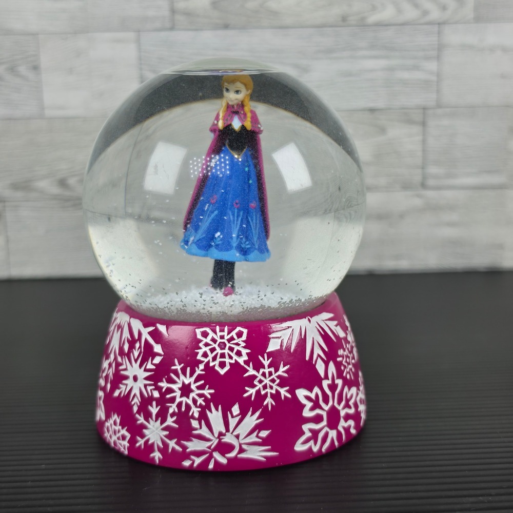 Disney Frozen Anna Snow Globe Department 56 2015 Pink Snowflake Base 5.5 Inch